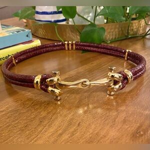 Vtg 90s Y2K Snakeskin Burgundy Maroon Gold Metal Rope Belt 29” M